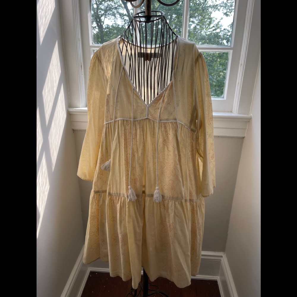 Christy Dawn Pale Yellow Mini Dress with Tassel Tie